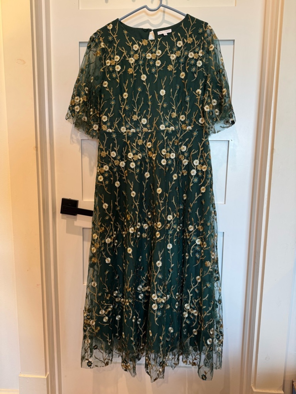 Baltic Born Dark Green Floral Embroidered Midi Dress